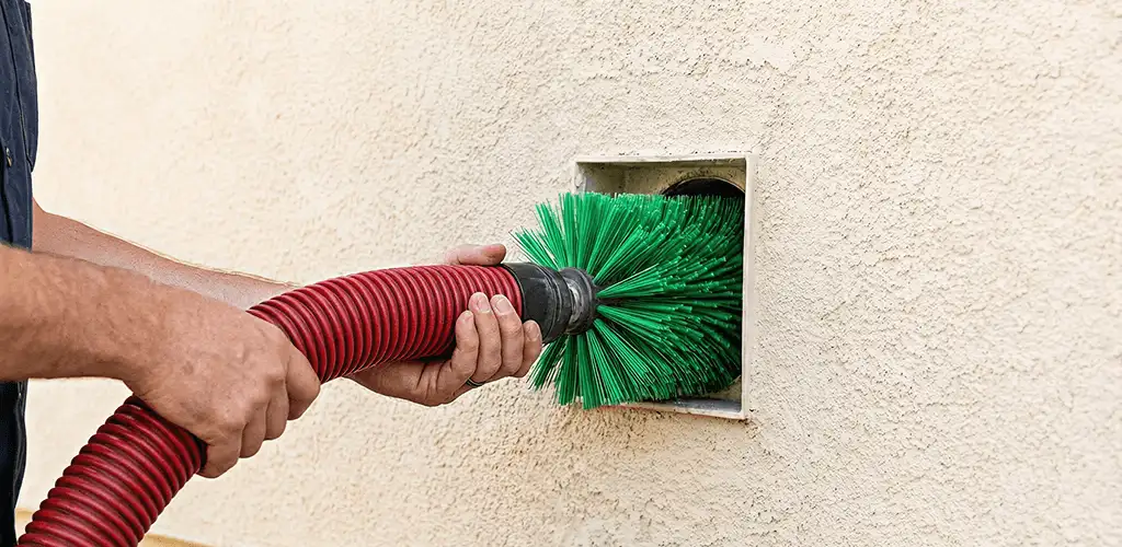 Air duct cleaning brush removing debris from a vent opening in Cleveland, OH