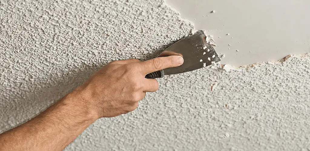 Popcorn ceiling removal scraping off textured ceiling finish in Cleveland, OH