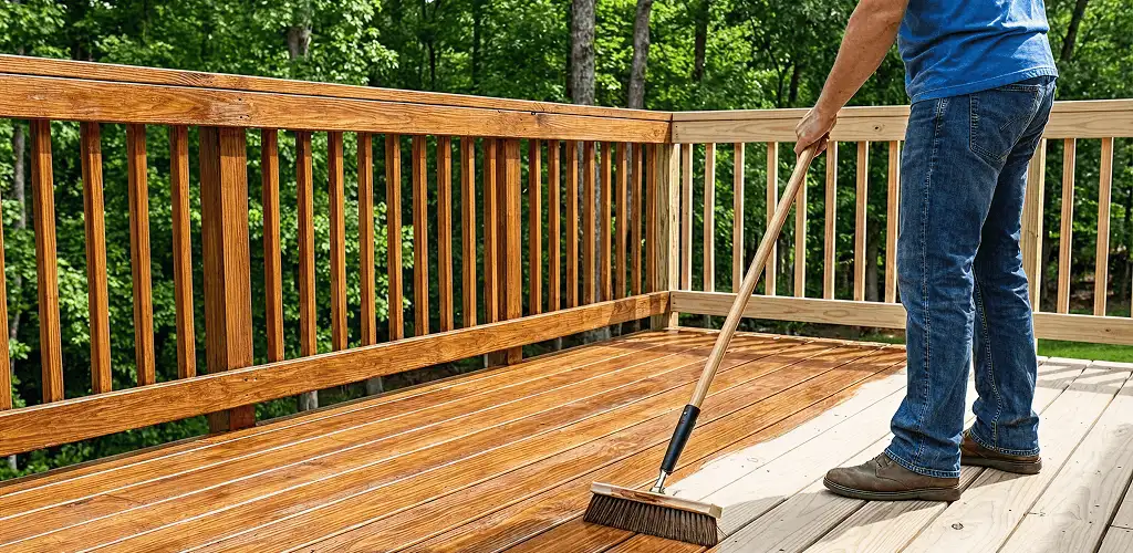 Deck staining and sealing application on a wood deck in Cleveland, OH