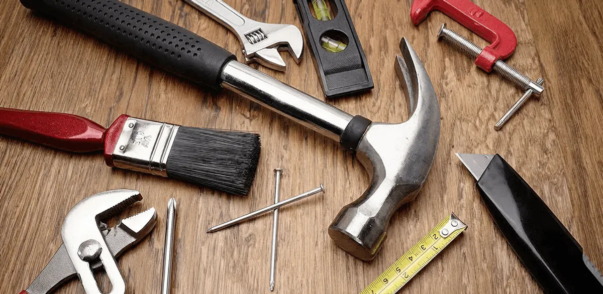 Handyman tools laid out for home repair and maintenance work in Cleveland, OH