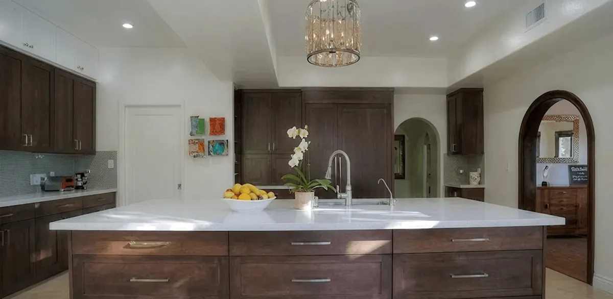 Cabinet refacing project with updated kitchen cabinets and island in Cleveland, OH