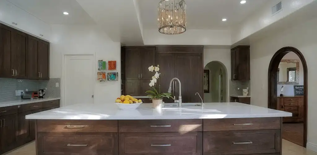 Cabinet refacing project with updated kitchen cabinets and island in Cleveland, OH
