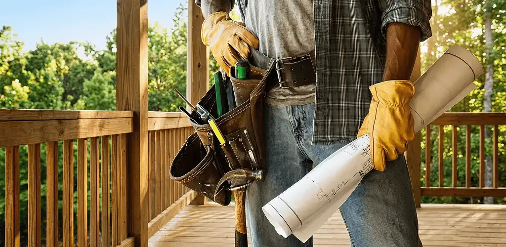 Professional handyman with tool belt ready for home repairs in Cleveland, OH
